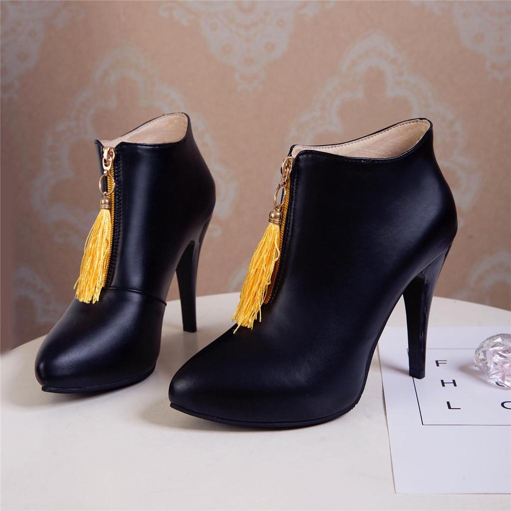 Women's High-heeled Short Boots, Versatile Slim Heeled Tassel Boots, New Autumn and Winter Oversized Boots