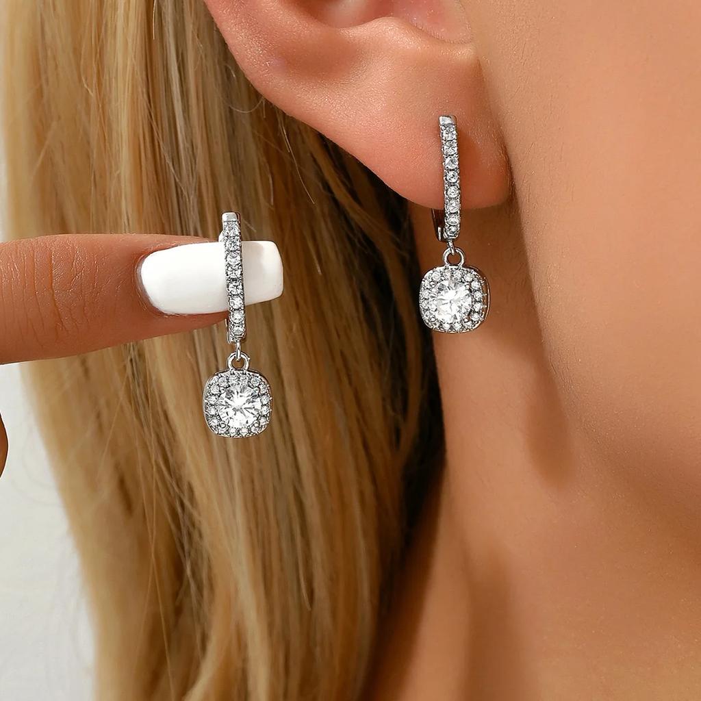 Wedding Sterling Eternity Earrings for Women, Sparkling Cubic Zirconia Elegant, Women's Accessories, Classic Jewelry