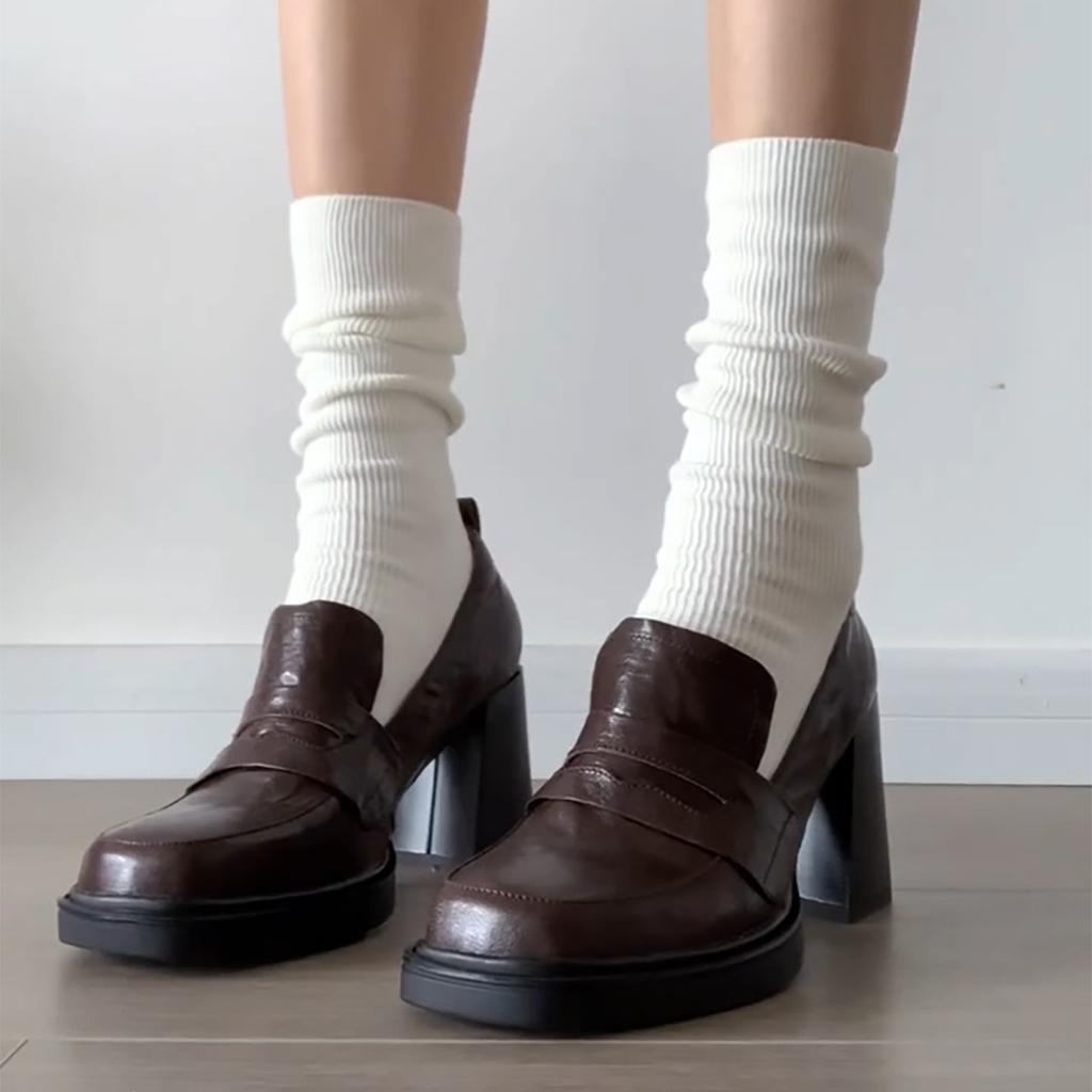 Винтажные туфли Мэри Джейн на высоком каблуке, женские туфли-лоферы с глубоким носком и толстым каблуком, британские туфли из кожи с квадратной подошвой и маленькими каблуками