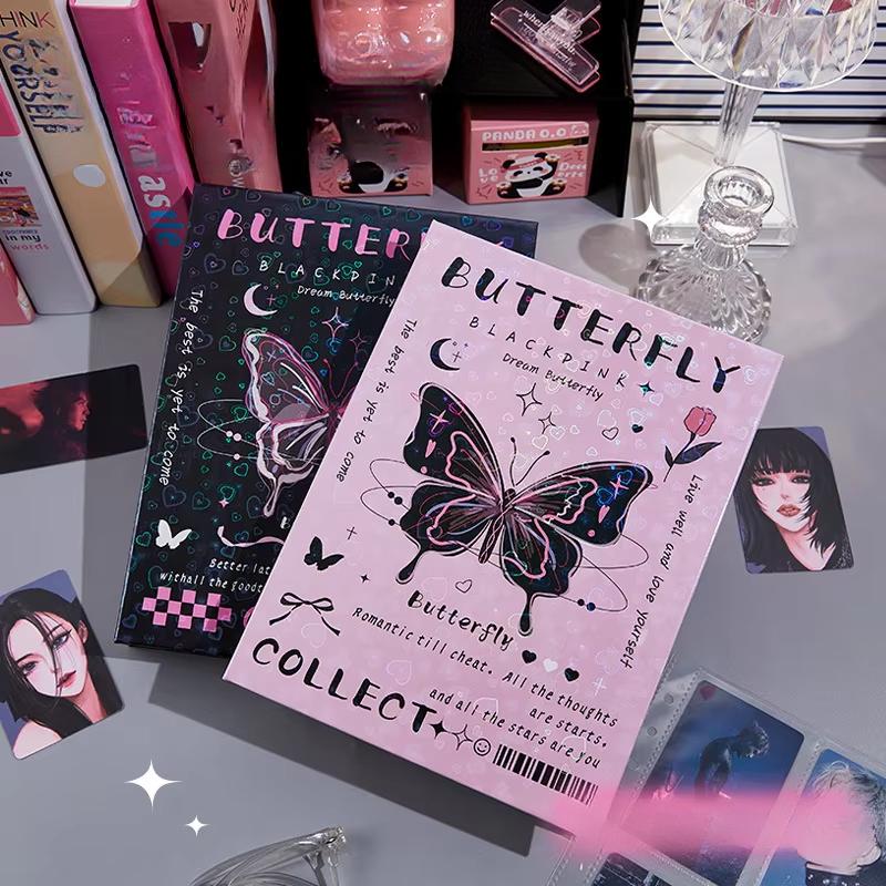 Y2K American Retro Pink Black Butterfly Idol Card Альбом Эстетическая лазерная обложка Girl Kpop Фотокарта Сборник Книга 3 дюйма