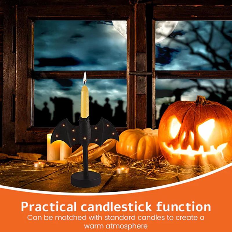 Large Twinkle Bat Candlestick Mystery Gothic Candle Holder Led Twinkle Light Candelabra For Mantel Halloween Decor Party Home