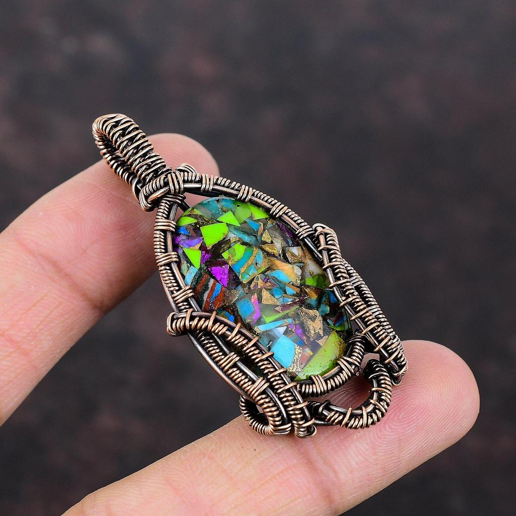 Fiesta Kingman Turquoise Pendant Copper Wire Wrapped Gemstone Pendant Multi Copper Turquoise Pendant Handmade Copper Jewelry Gift For Mother