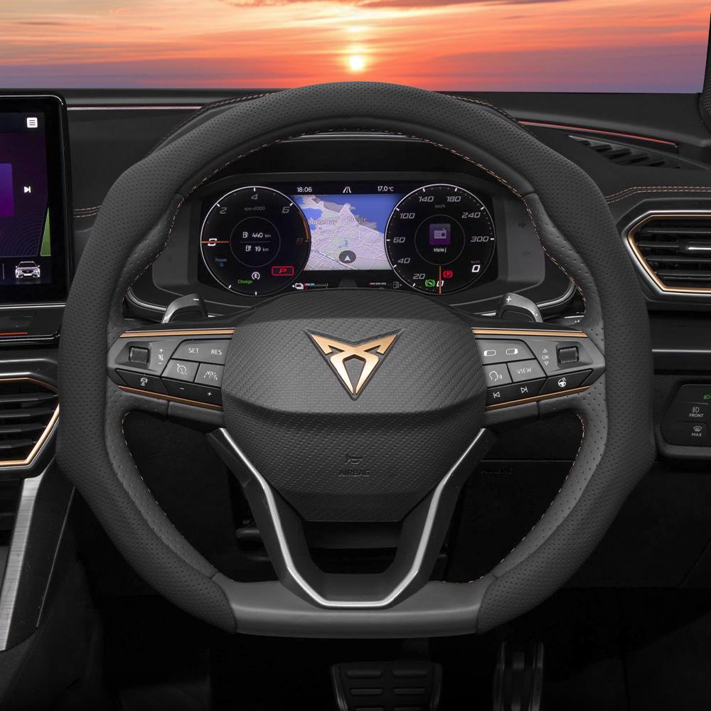 zkfan8 Suitable for Cupra Perforated Leather Steering Wheel Cover, Non-Slip, Sweat-Absorbent, Breathable, Integrated Snap-On