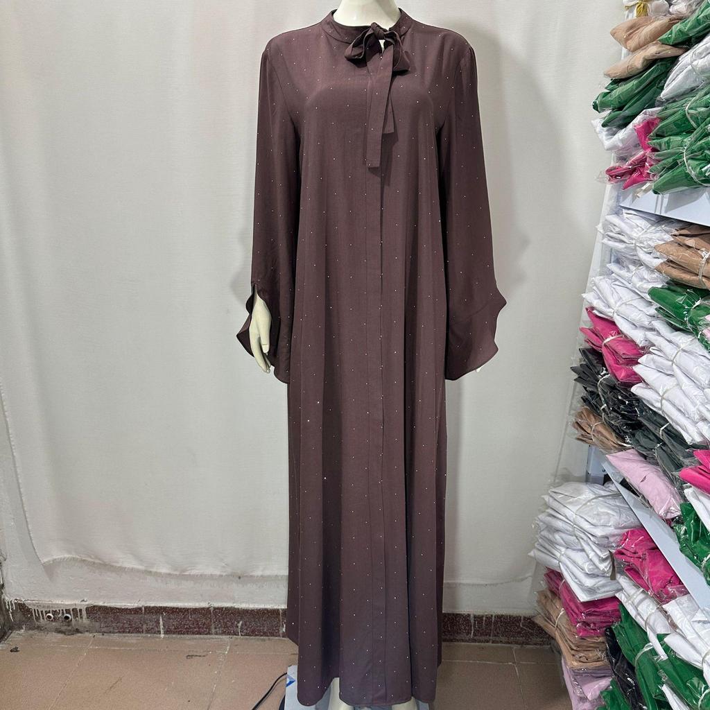 Сверкающее платье с длинным рукавом и завязками на спине, с круглым вырезом