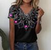 Summer 2025 New Fashion V-neck Short Sleeve Women's Personality Pattern Explosion T-shirt