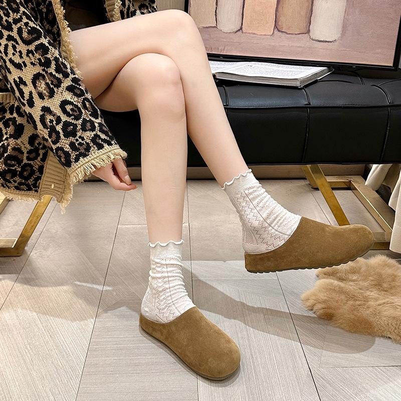 Thick-bottomed Semi-towed Fluffy Slippers for Women To Wear New Autumn and Winter One-pedal Piled Cotton Slippers