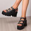 Женские босоножки большого размера на высоком каблуке, летние сандалии, увеличивающие рост в стиле панк, мотоциклетные готические женские туфли, сандалии цвета хаки на платформе