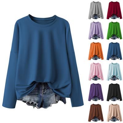 Женская модная однотонная толстовка с круглым вырезом и длинными рукавами в спортивном повседневном стиле