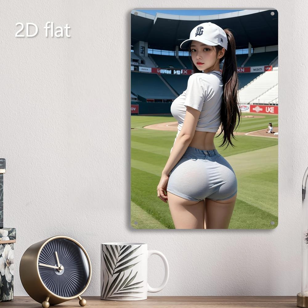 Спортивная Красота на Бейбольном Поле, 2D Плоская Металлическая Табличка, Предварительно Просверленная, Устойчивое к Погоде Железное Искусство