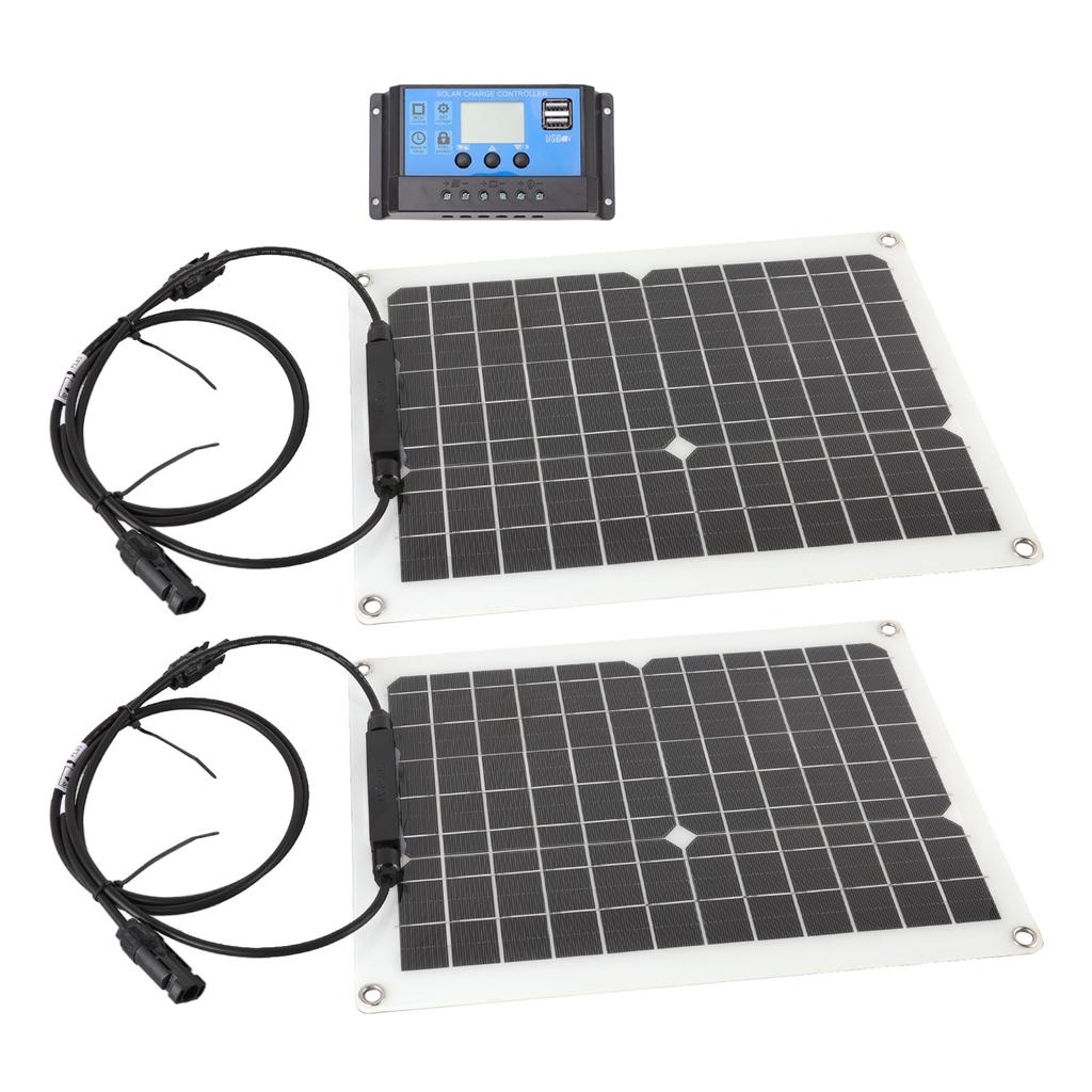 2pcs Solar Panel Kit 50W Monocrystalline Silicon Solar Charge Panel with 10A Controller for Car