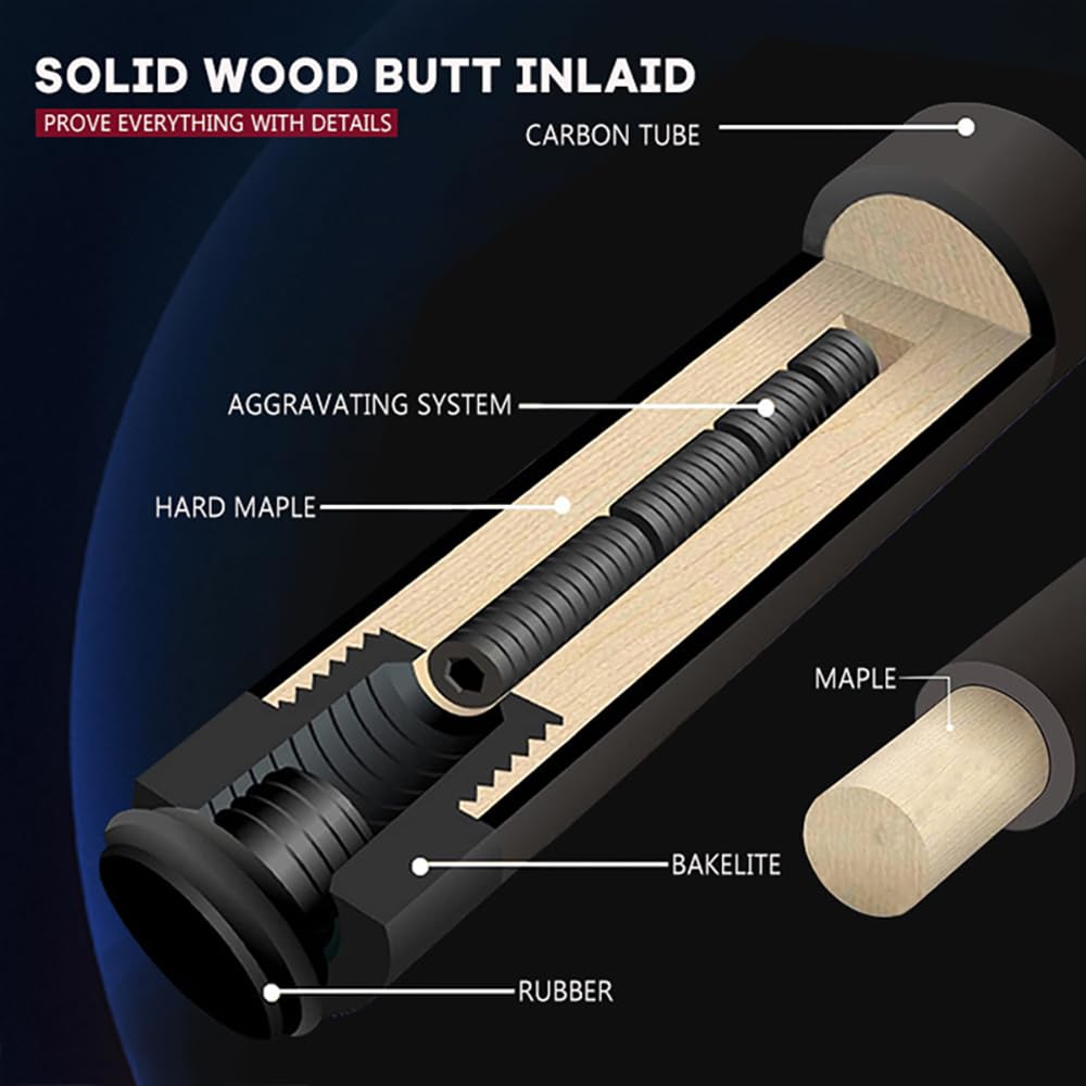 KHEALING Бильярдный кий Электрическое дерево Черное Электрическое дерево T 700 Карбон Длинный прыжок Подходит для Черной восьмерки и Девятки Чехол для хранения в комплекте Карбон, Наклейка,