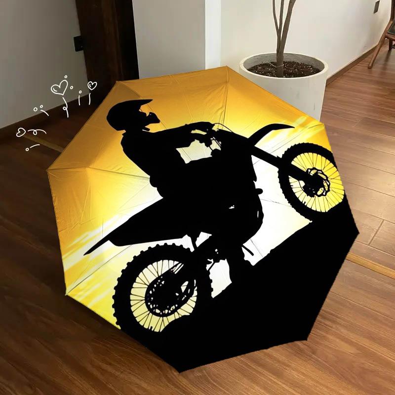 1pc Motorcycle Sunset Themed High-quality Umbrella,Automatic Opening and Closing Umbrella,Multi-functional Umbrella G0811049
