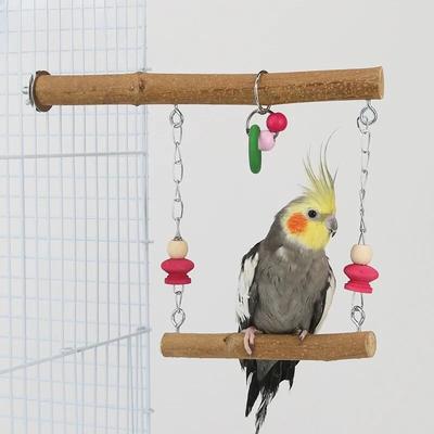 Верхние деревянные ветки, стоячие игрушки, клетка для маленьких и средних попугаев, волнистый попугайчик, подвесное кольцо для попугаев из натурального цельного дерева