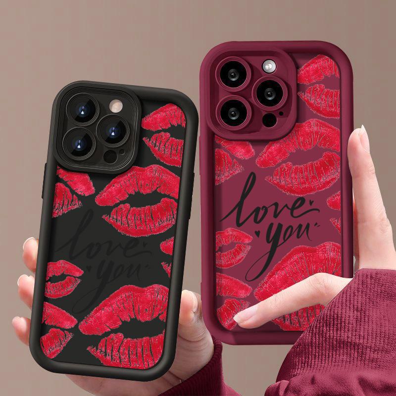 Мягкий чехол для телефона TPU с рисунком Love Lips для iPhone 16 Pro Max 15 Plus 14 Pro 13 12 11 XR XS 8 7, защита объектива, противоударный матовый бампер