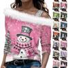 Женский осенне-зимний пуловер с длинными рукавами и одним плечевым ремнем с рождественским принтом