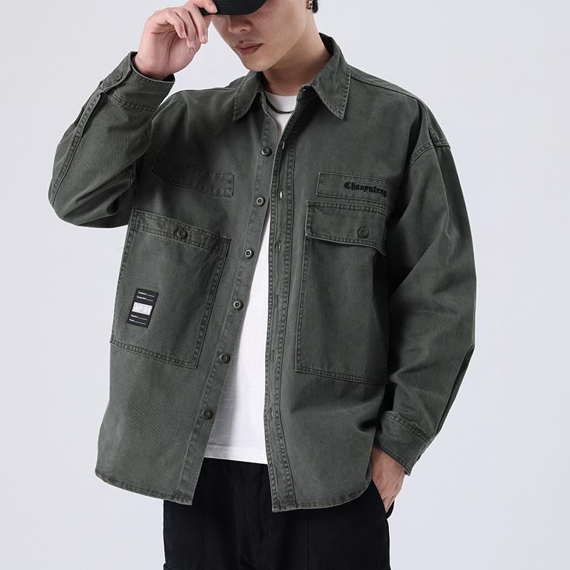 Толстая ретро-стираемая мужская рубашка с длинными рукавами, свободная, большого размера, модная брендовая американская повседневная рубашка-рубашка для инструментов