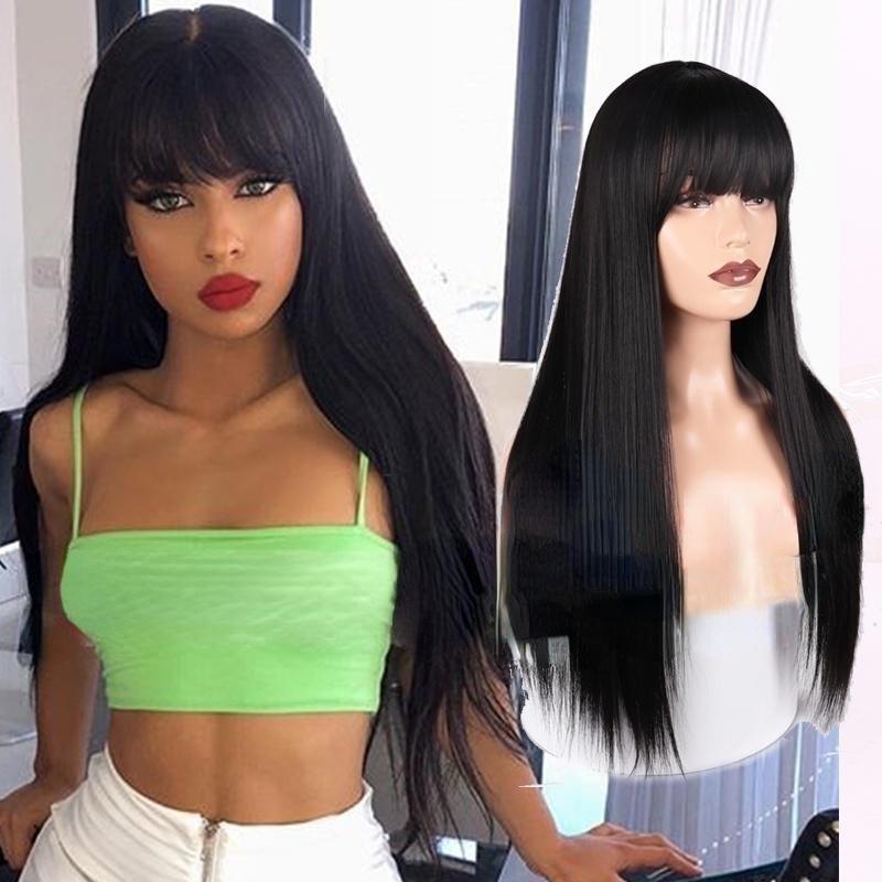 MISS WIG Женский длинный прямой парик с тупой челкой Модные длинные прямые парики из синтетического волокна для женщин