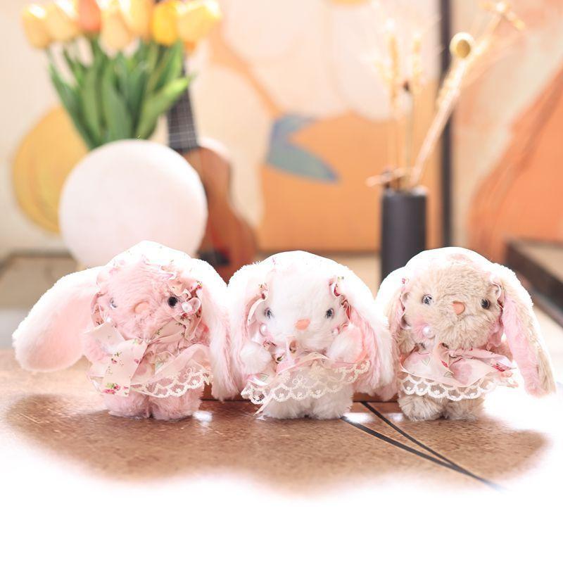 Cute Rabbit Plush Doll With Floral Lace Long Skirt Design For Bag Ornament And Collection