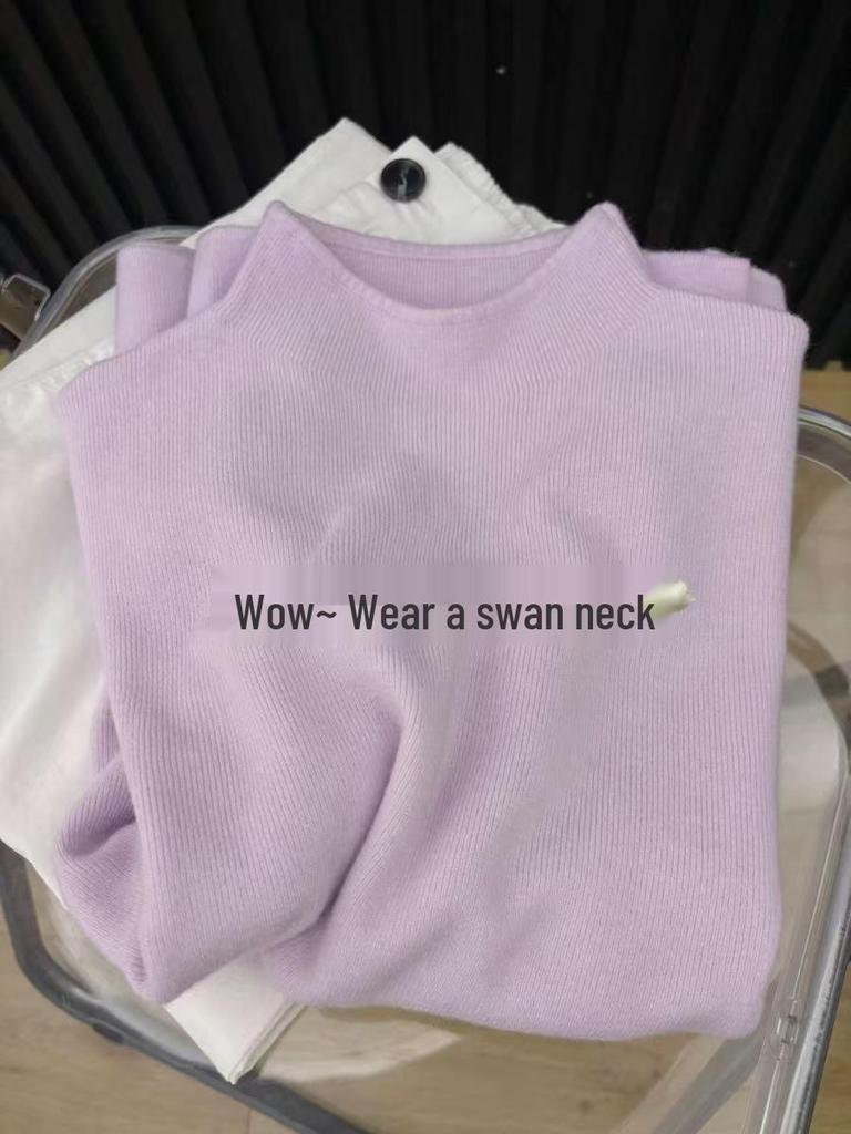 Gray Half-High Neck Slimming Knit Sweater - Women's Versatile Autumn/Winter Slim-Fit Top