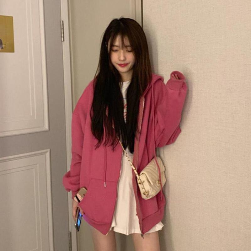 Толстовка на молнии, корейский стиль, женские толстовки для девочек-подростков, толстовка большого размера, винтажный пуловер, толстовка, женская Veste Polaire Femme