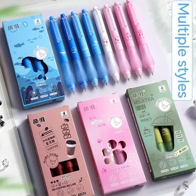 4 шт./набор Гелевая ручка нажимного типа 0,5 мм Синие/черные чернила Нейтральная ручка Пишущие инструменты Школа Офис