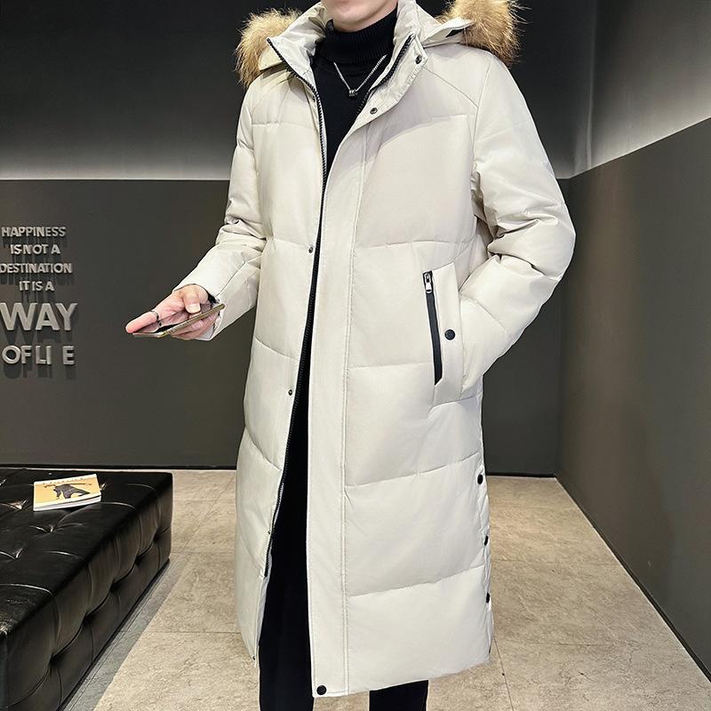 Пуховик мужской средней и длинной длины выше колена зимняя новая большая меховая куртка с капюшоном