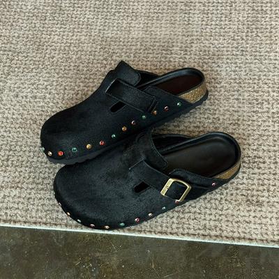 Версия из овчины~ повседневные туфли-шлепанцы с толстой подошвой из конского волоса, дышащая мягкая подошва для ношения на улице, с одним ремешком, обувь Boken из натуральной кожи