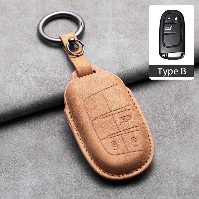 Leather Car Key Case Cover Shell For Jeep Chrysler 300 200 Dodge Charger Grand Cherokee Wrangler Compass Renegade For Fiat 500X