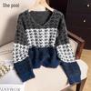 Women's Houndstooth V-Neck Loose Sweater