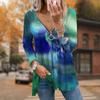 Women Autumn Fox Starry Sky Printed Long Sleeve T-Shirts Loose V-Neck Plus Size Tee Shirt Tops Comfy Blouse