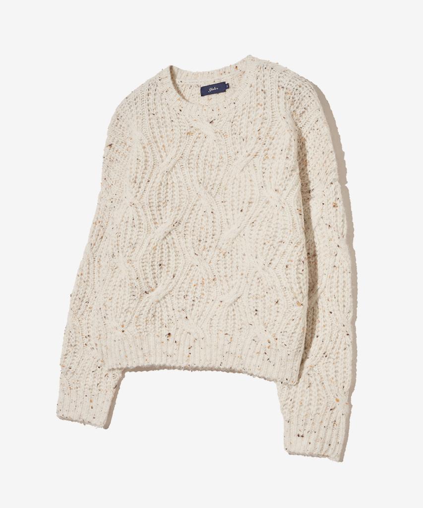 YALE Women'S Nep Yarn Big Cable Round Knit_Ivory
