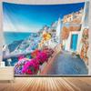 Santorini Greece Tapestry Wall HangingsAegean Seascape Tapestry White Architecture Flower Mediterranean Kids Student Bedroom