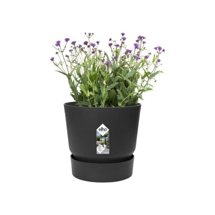 ELHO Pot De Fleurs Rond Greenville 40 - Extérieur - Ø 39 X H 36,8 Cm - Vivre Noir