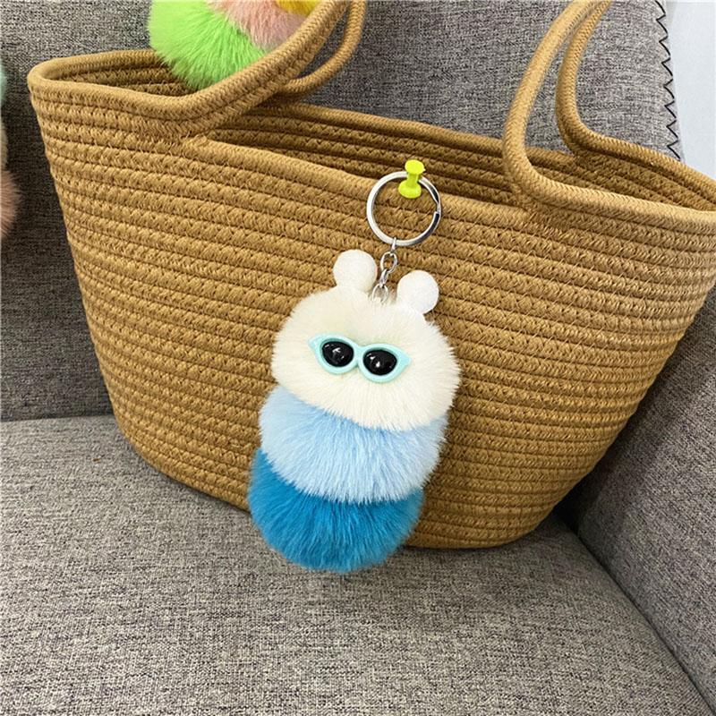Cute Cartoon Plush Caterpillars Keychain Bag Ornaments Keyring Car Trinket Key Holder Easter Halloween Christmas Party Gift