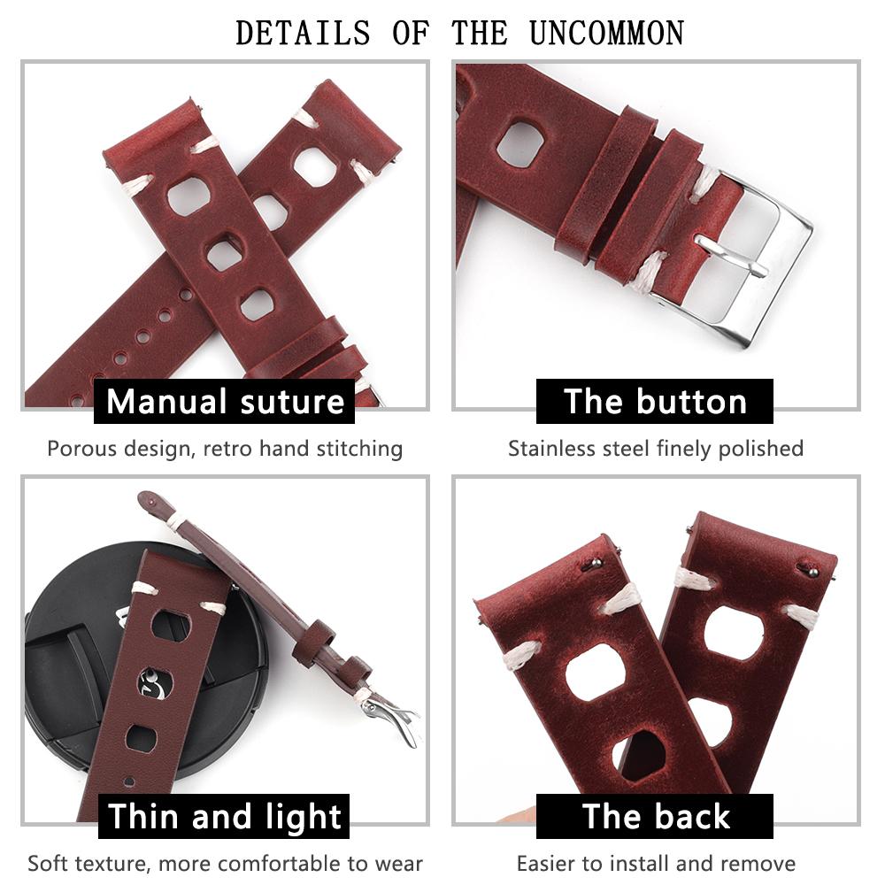 Vintage Leather Watch Strap 18mm 20mm 22mm 24mm Breathable Hole Hand Stitching Watchband for Men Women Replacement Wrist Belt
