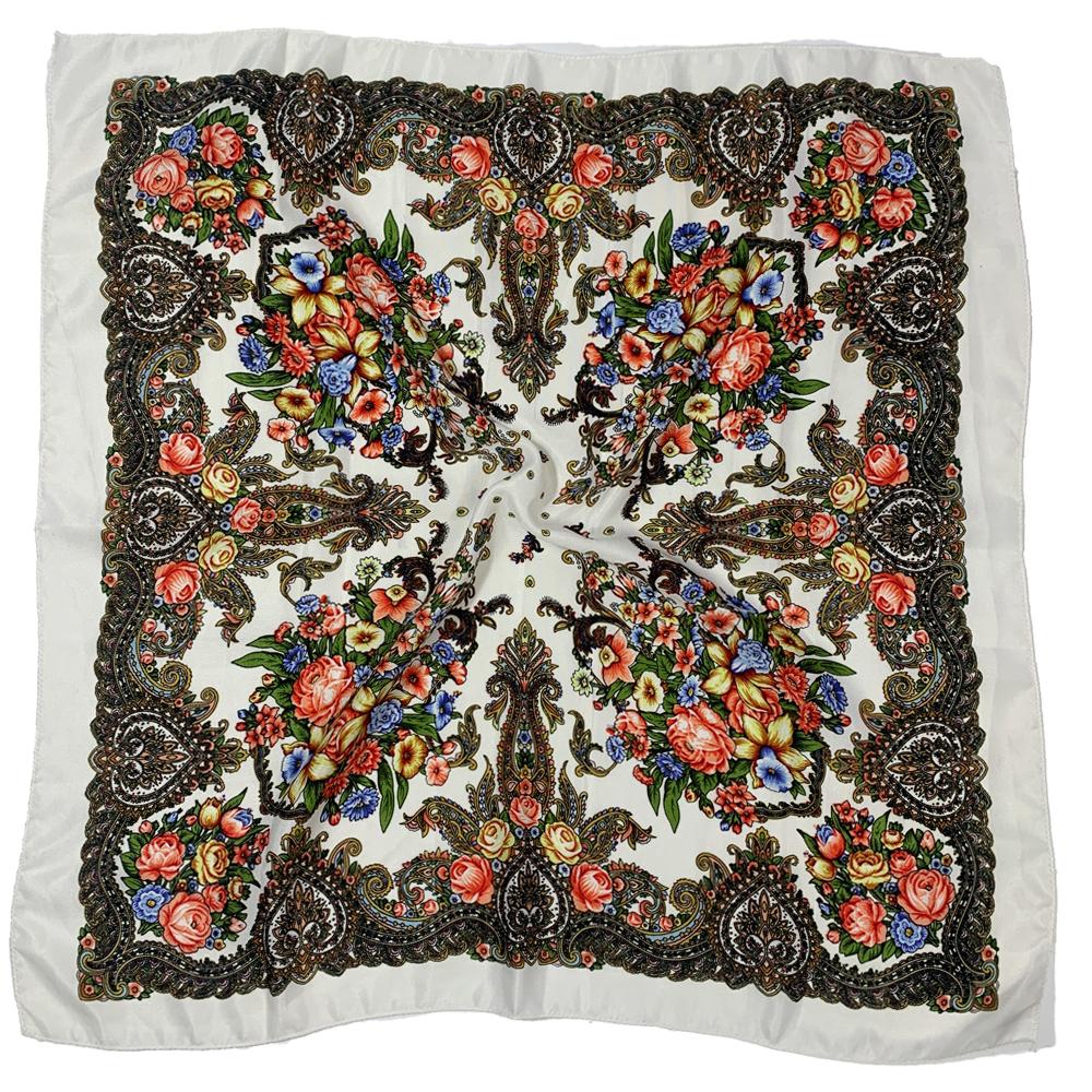 New Babushka Boho Square Bandana Women Head Wraps 70x70cm Muslim Shawl Floral Printed Russian Scarf
