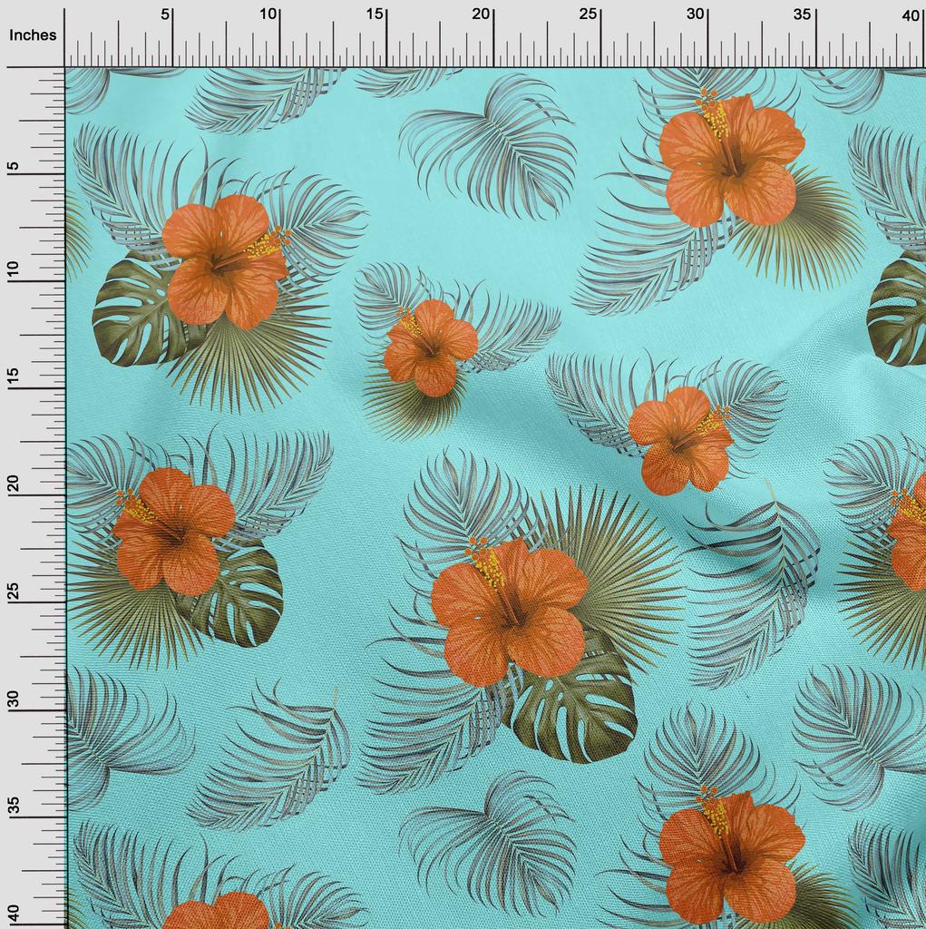oneOone Хлопковая гибкая ткань среднего синего цвета с тропическим гибискусом и цветочным принтом для одежды своими руками, ткань для квилтинга, ткань с принтом в ярдах, 40 дюймов