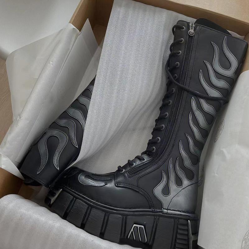 Зимние Новые Женские Длинные Сапоги на Платформе на Шнуровке Элегантные Женские Сапоги до Колена Обувь на Толстой Подошве Мотоциклетные Сапоги