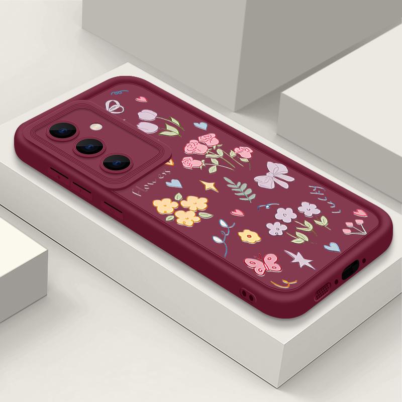 Cartoon Floral Print TPU Shockproof Matte Case For Samsung S25 Ultra S24 FE S23 Plus A56 A36 A16 A15 A55 A06 Soft Silicone Lens Protection Phone Cover