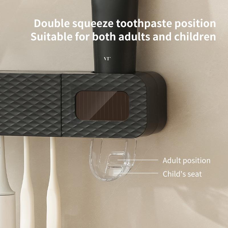 2-in-1 toothbrush holder with multi-functional toothpaste squeezer for air drying and disinfection, wall mounted bathroom withou