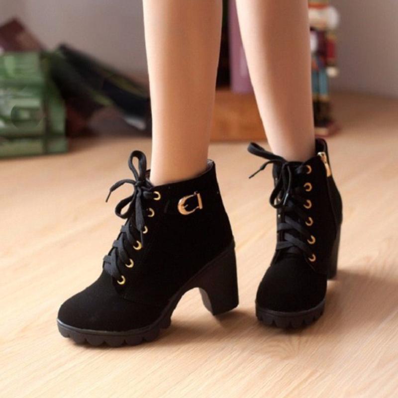 Новинка 2024 года: весенне-зимние женские туфли-лодочки, ботинки высокого качества, европейская женская обувь на шнуровке, ботинки из искусственной кожи на высоком каблуке