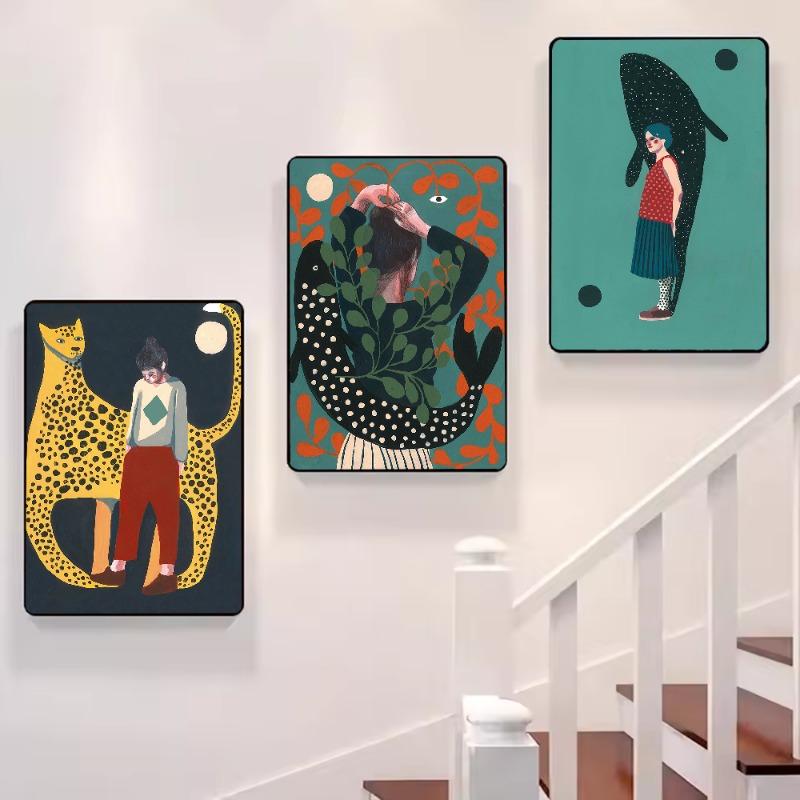 Leopard And Female Art Poster HD Art Sticky Wall Waterproof Home Living Room Bedroom Bar Aesthetic Decoration