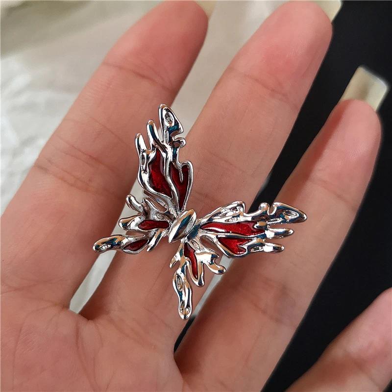 New Adjustable Opening Irregular Red Crystal Glass Heart Aesthetic Rings for Women Gothic Animal Spider Ring Creative Jewelry