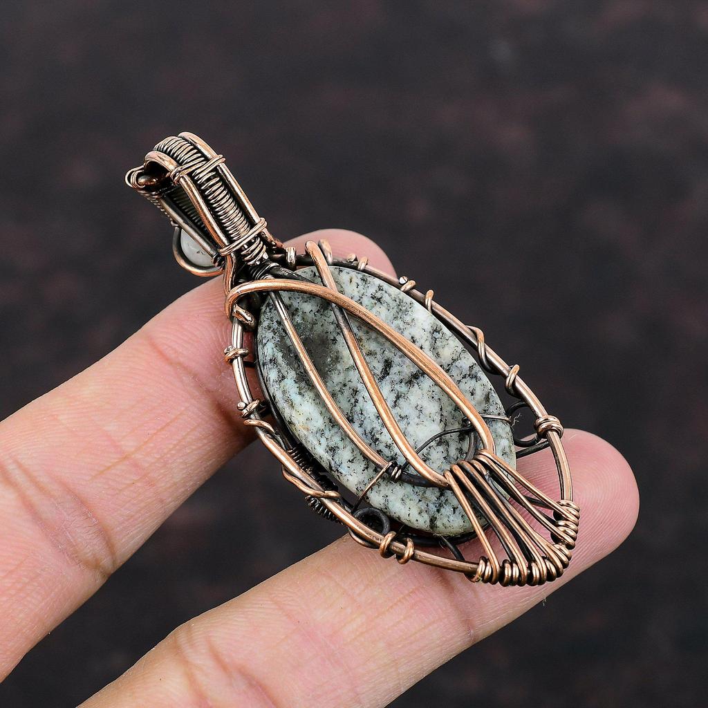Дурной глаз K2 Подвеска из яшмы Медная проволока Обернутая подвеска Подвеска из драгоценного камня Медные украшения Подвеска из радужного лунного камня Подвеска ручной работы для подарка