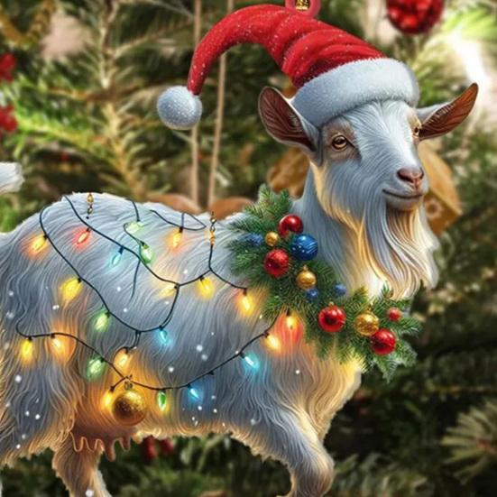 Рождественское украшение Плоский 2D акриловый лев в шапке Санты Шарм Рождественское подвесное украшение с веревкой