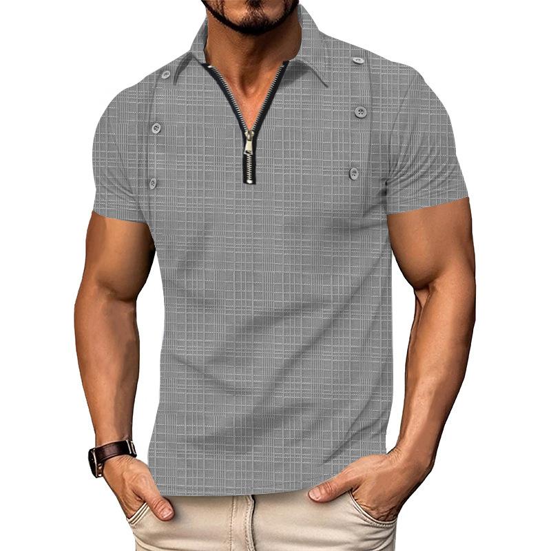 Мужская повседневная дышащая футболка-поло с коротким рукавом, на молнии, с сетчатым принтом