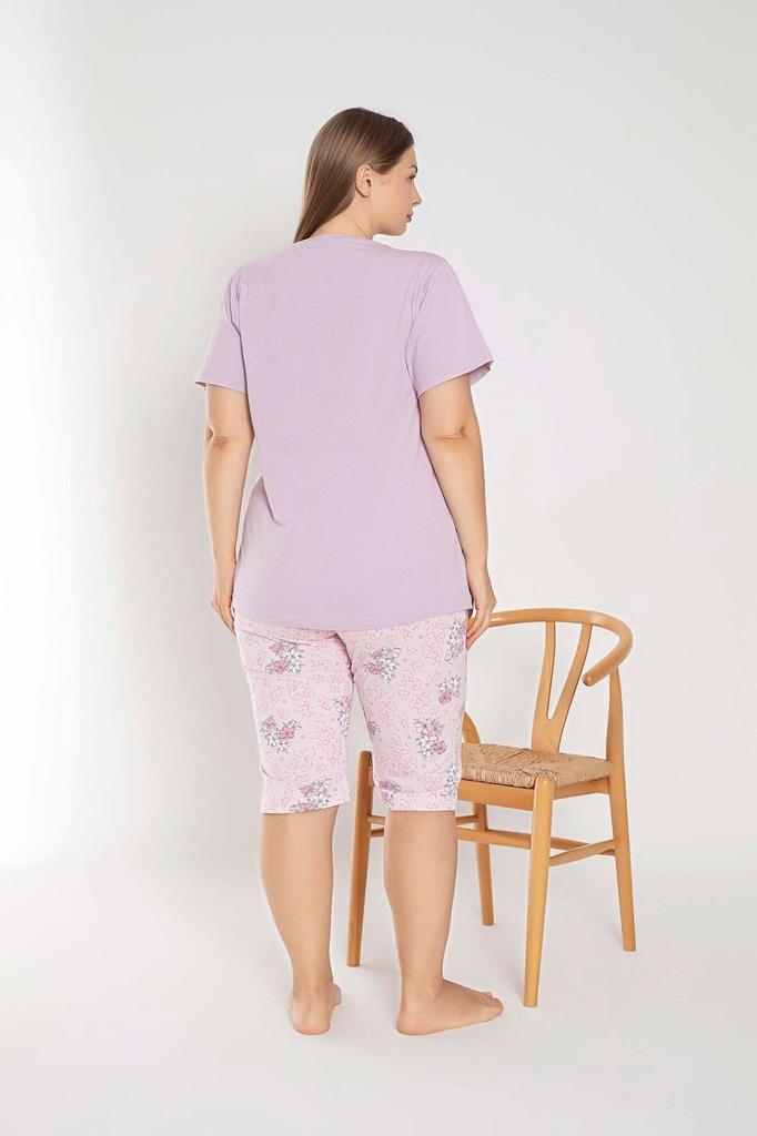 Женский стиль, пижамный комплект больших размеров, хлопковый пижамный комплект Капри большого размера с короткими рукавами