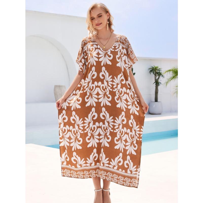 Плюс Размер Женщин Пляжный Принт Свободное Платье Накидка