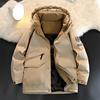 Winter New Plus-size Men's Tooling Down Jacket with Wool Thickened Warm Lapel Hooded Bread Suit