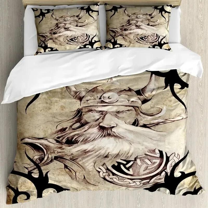 Viking Duvet Cover Set KingQueen Size Slate Blue Mjolnir Pattern Bedding Set Northern Germanic Culture Polyester Quilt Cover